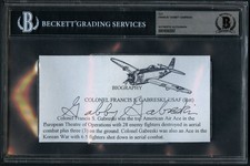Francis Gabby Gabreski d2002 signed autograph 3x6 Cut WWII Fighter Ace BAS Slab picture