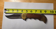 Vintage Rigid USA Lockback Folding Knife Wood Brass Handle 8.5