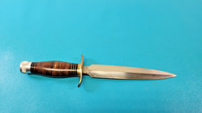 Large EIG Cutlery Italy Fighting Dagger Knife Stacked Leather c. 1950's TR1907 picture
