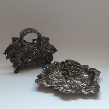 Vintage 1994 Godinger Silver Art Co Grapevine Napkin Holder and Candy Bowl  picture