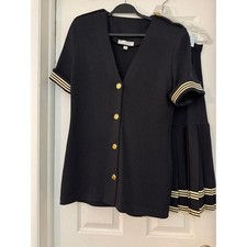 St. John by Marie Gray Santana Knit 2-Piece Skirt Suit Black Cream, Size 10 picture