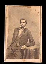 Antique CDV Civil War Portrait~Cent Revenue Stamp~Handsome Bearded Man~c. 1860s picture