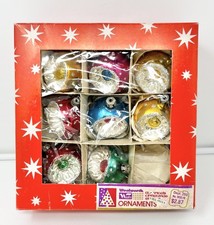Vintage Lot 8 Mercury Glass Indent Ornaments Woolworth Box Mid Century Poland picture