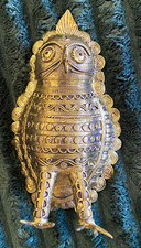 Vintage Indian Dhokra Brass Bird Sculpture. Intricate Tribal Folk Art 7” picture