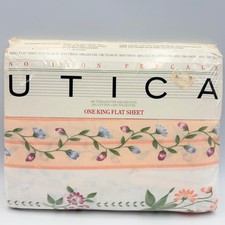 Vintage Utica Garden Trellis King Flat Sheet 1985 Floral Percale Made in USA NEW picture