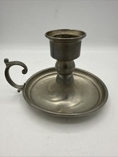 Vintage Early American Pewter By Web Finger Loop Chamber Stick Candle Holder 4” picture