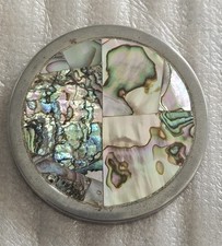 Beautiful  Vintage Abalone Smokeless Tobacco Snuff Can Lid   picture