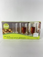 Food Network Set of 6 Etched Shot Glasses 3 oz. Shooter Size Tall 2010 picture