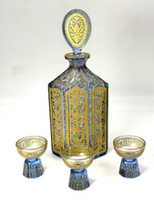 Antique Early Rare Moser Decanter Set w/Gold Enameled Filigree Scrollwork picture