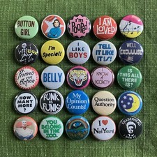 Set of 25 Vintage Style Lot Pinback Badge Buttons 1” Inch Indie 60s 70s 80s picture