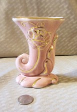 Vintage Hand Painted Pink Cornucopia Vase with 22kt Gold Trim - Artist Signed picture