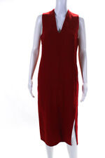 Akris Womens Wool V-Neck Sleeveless Zip Up Midi Sheath Dress Red Size 10 picture