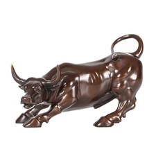 Bronze Wall Street Bull Statue Sculpture Stock Market Charging Bull Animal Fi... picture
