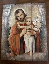 Saint Joseph Image on Wood Pallet, New #AB-05 picture