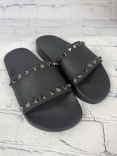 Valentino Garavani Black Rockstud Rubber Slides Size 37 6-6.5 picture