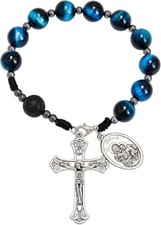 Blue Tiger Eye One Decade Rosary St. Joseph Medal Car Mirror Pocket picture
