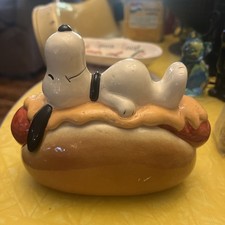 Determined Productions Snoopy Sitting on a Hot Dog Ceramic Bank Junk Food Series picture