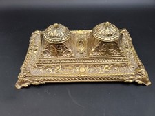 Antique D.L No 9 Depose' Art Nouveau Brass Double Brass Cup Inkwell Ornate picture