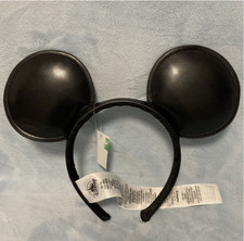 Genuine Disney Mickey Mouse Solid Black Faux Leather Ear Headband Disneyland picture