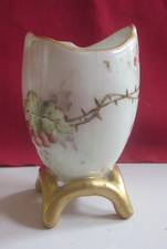 Antique Bavarian porcelain gold footed hand painted berries egg cup unusual picture