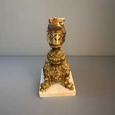 Vintage Italian Brass Table Lighter Marble Base Rococo MCM Hollywood Regency picture
