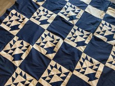 Antique Patchwork Quilt Top, Early 1900’s, Calico Prints, Baskets, Navy Blue picture