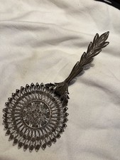 Antique Filigree C 1890 Silver Tea Strainer 5” NH farmhouse find picture