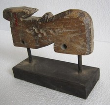 ANTIQUE WOODEN COW ON STAND UNUSUAL DECORATIVE FIGURINE . picture