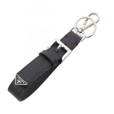 PRADA Key Holder SAFFIANO 2PP186 Black Triangle Logo Keyring Used A picture