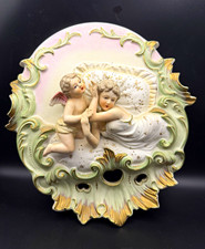 Antique German High Relief Bisque Porcelain Wall Plaque 3D Cherub Venus Signed picture