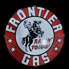 PORCELIAN FRONTIER GAS  ENAMEL SIGN SIZE 45x45 INCHES DOUBLE SIDED picture