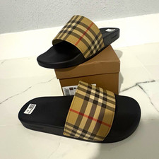 Burberry Plaid Check Slide Sandals Beige/Black Rubber Slip-On Logo US 11 Men picture