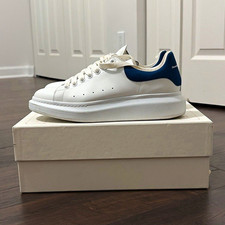 Alexander McQueen Oversized White/Blue Leather Sneakers Blue Heel Lace-Up EU 43 picture