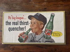 1956 Vintage 7-Up Soda Cardboard Advertising Sign - Baseball Boy - 11