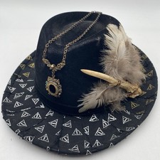 Steampunk Harry Porter Deathly Hallows Hat Black Fedora Size 7 1/8 Feather picture