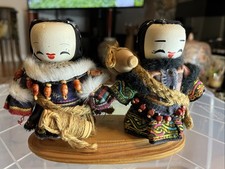 Vintage Kunming Yunnan Folk Art Women Carrying Vessels Wood Fabric 7” picture