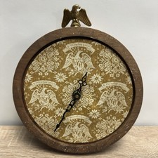 Vintage West Germany Eagle Wall Clock Wood Americana E Pluribus Unum Fabric Dial picture
