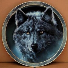 Vintage 1994 Bradford Exchange Moon Shadows Black Wolf Collector Plate –Crandall picture