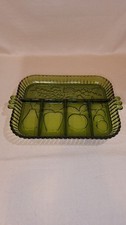 Vintage Green Indiana Glass Divided 5 Part Serving Relish Dish Fruit Design picture
