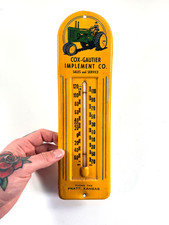vtg 1950's John Deere Tractor Advertising Thermometer Cox Gautier Pratt KS sign picture