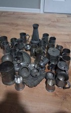 Lot of 33 Vintage English Pewter Tankards, Mugs, Trays & Bowls - Sheffield... picture