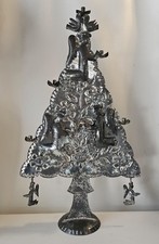 Vintage Mexican Folk Art Punched Tin Christmas Tree w Angels 24