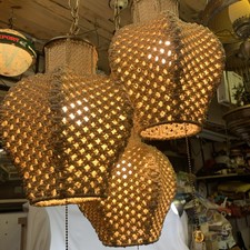 Vintage 1970’s 3-tier Light Tan Hanging Swag Chain Lamp picture