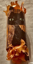 Rare 1 vintage Black Cat Green Eyes Halloween Crepe Paper Party Favor W/prizes  picture