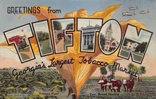 Tifton Georgia GA Greetings From Large Letter 2B-H594 Linen Postcard picture