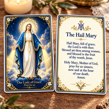 Virgin Mary and Hail Mary Prayer Card Catholic Plastic Holy Emergency Priest picture