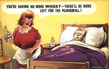 Bamforth Comic Angry Housewife Sick Husband No Whiskey Vintage Postcard picture