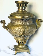 ANTIQUE OTTOMAN TURKISH PERSIAN ETCHED BRASS SAMOVAR TEAPOT FOR DECOR ONLY picture