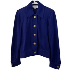 St. John Evening Marie Gray Royal Blue Santana Knit Crest Jacket Petite P Luxury picture