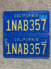Pair of 1987 California License Plates - 1NAB357 - Nice picture